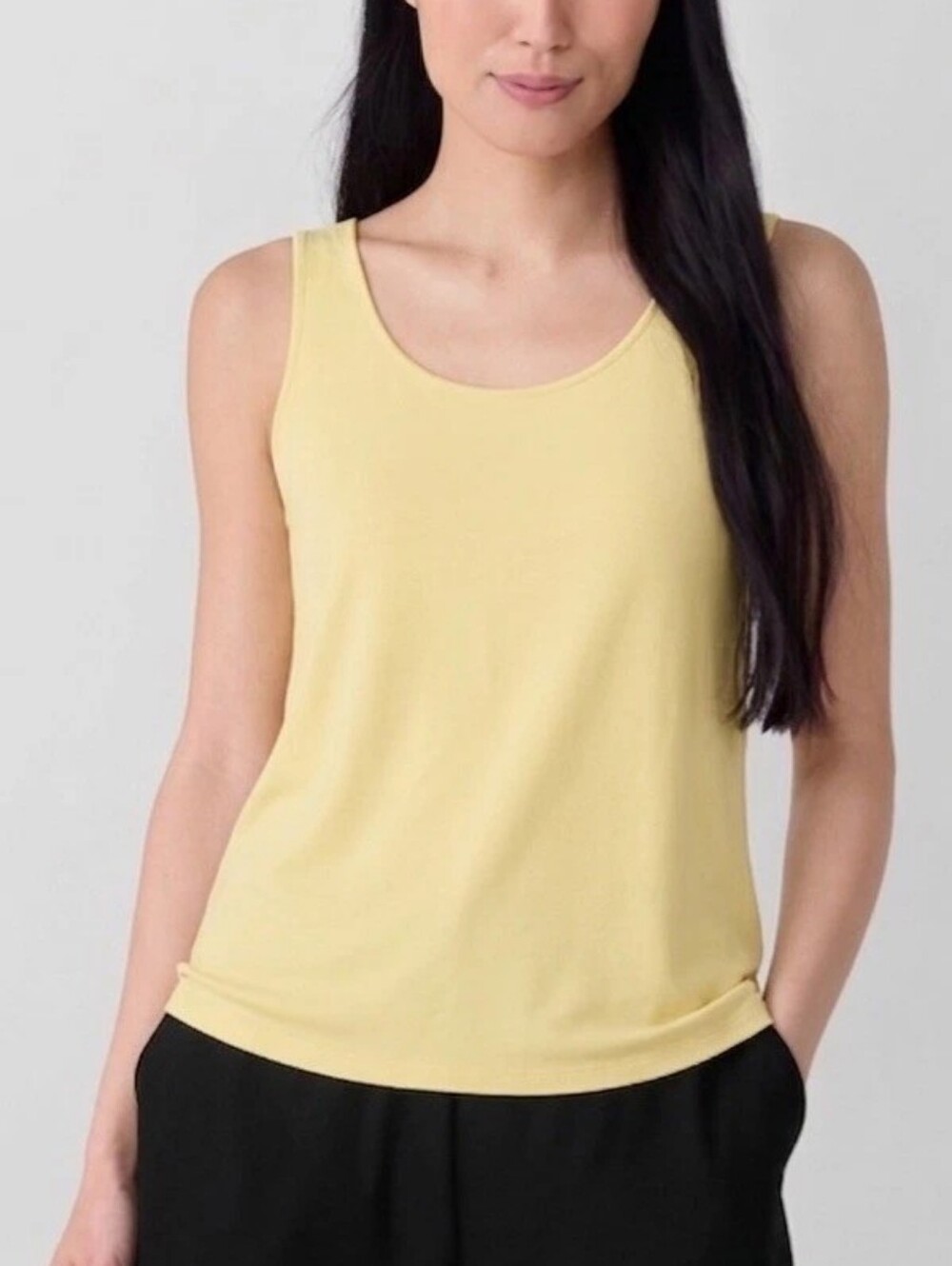 Vintage Eileen Fisher 100% Silk Yellow Scoop Neck Tank Top Size M